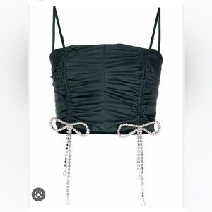 Area Crystal Bow Ruched Crop Top medium